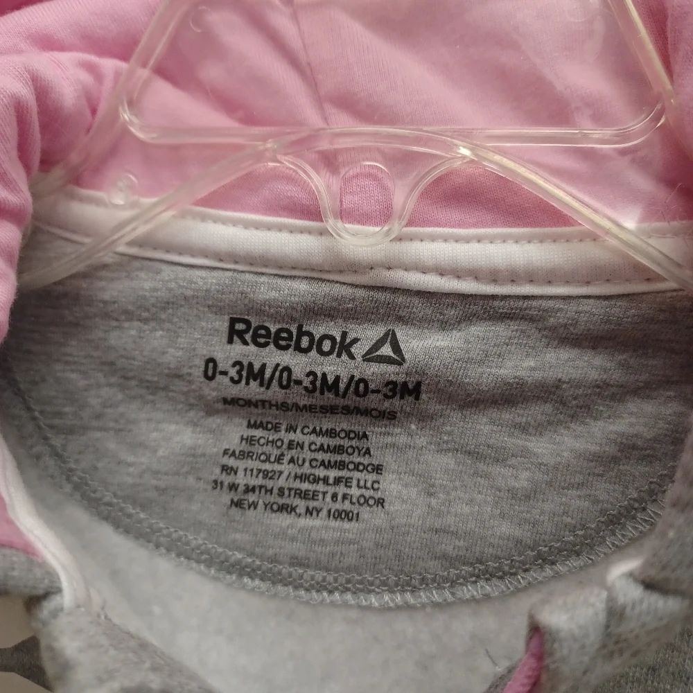 New REEBOK one piece fleecy romper zip hoodie- Newborn